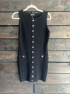 Bitten by Sarah Jessica Parker Black Sleeveless Button-Front Knit Mini Dress